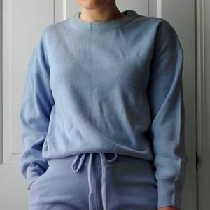 Baby blue knit tracksuit set